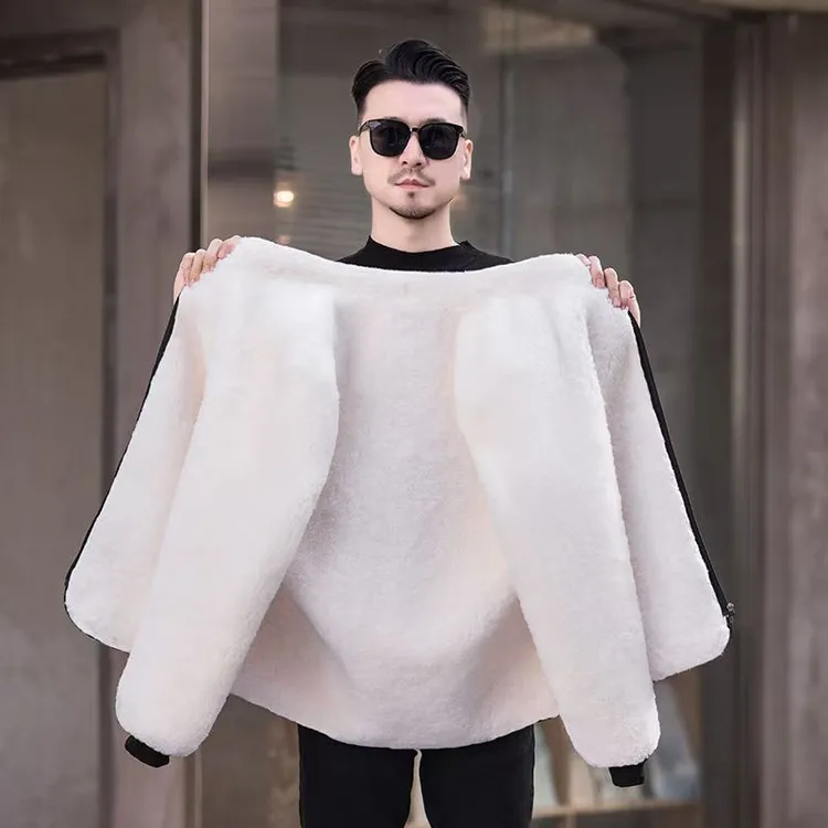 羊皮袄皮毛整张一体整皮内胆中老年冬季立领防寒保暖外套商务