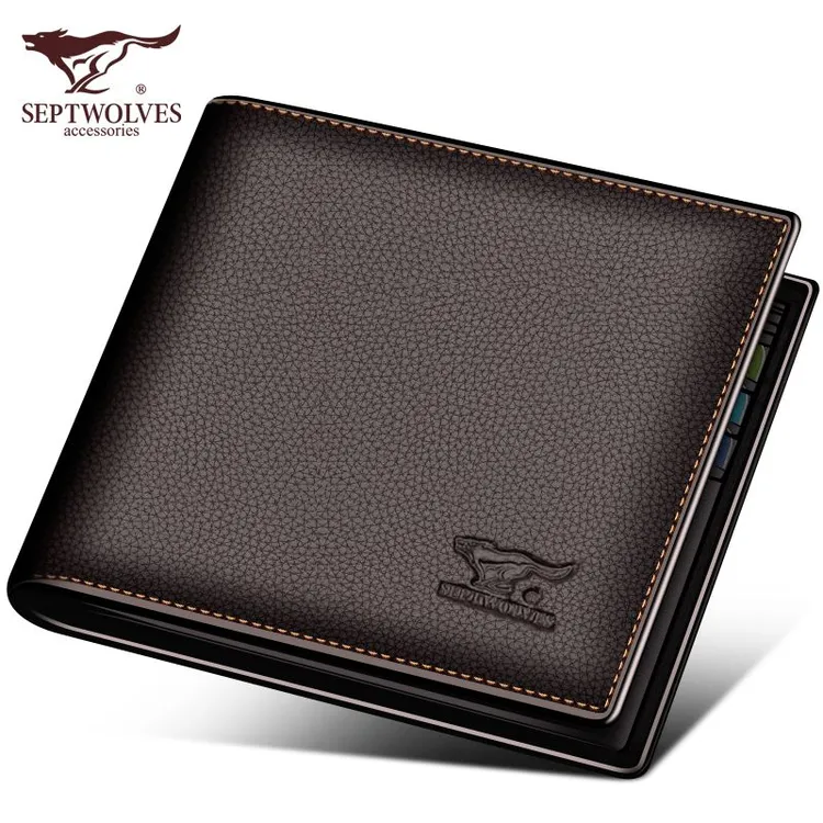 七匹狼真皮钱包男士短款多功能新款正品高档男款钱夹头层牛皮卡包