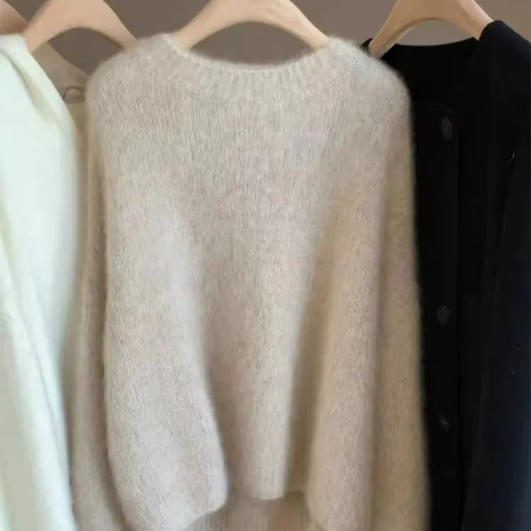 时尚简约纯羊毛衫女正品针织打底衫宽松显瘦高品质针织衫慵懒风