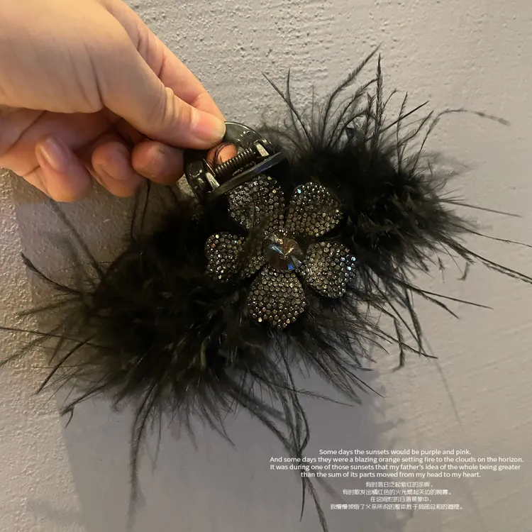 高端太阳花毛毛时尚抓夹优雅气质鲨鱼夹后脑勺显发量发夹头饰日落