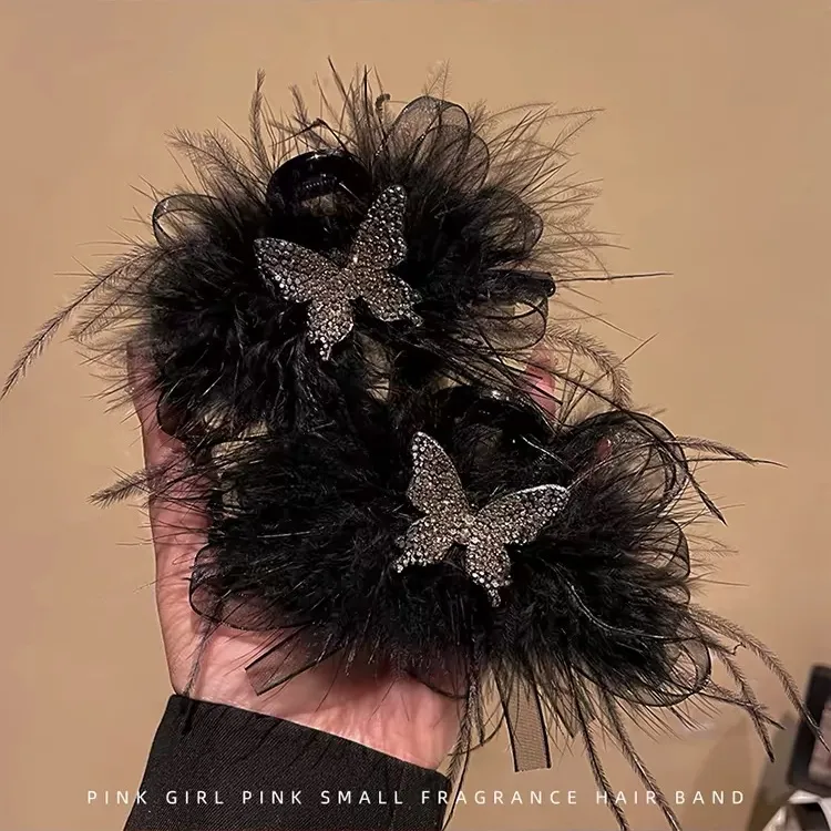 蓬松羽毛蝴蝶抓夹女高级感发卡夹子盘发增发量鲨鱼夹发饰