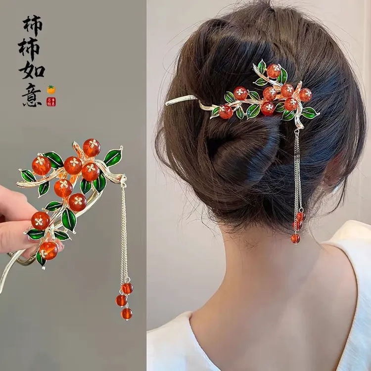 柿柿如意流苏发夹抓夹中国风创意鲨鱼夹发饰盘发神器气质百搭头饰