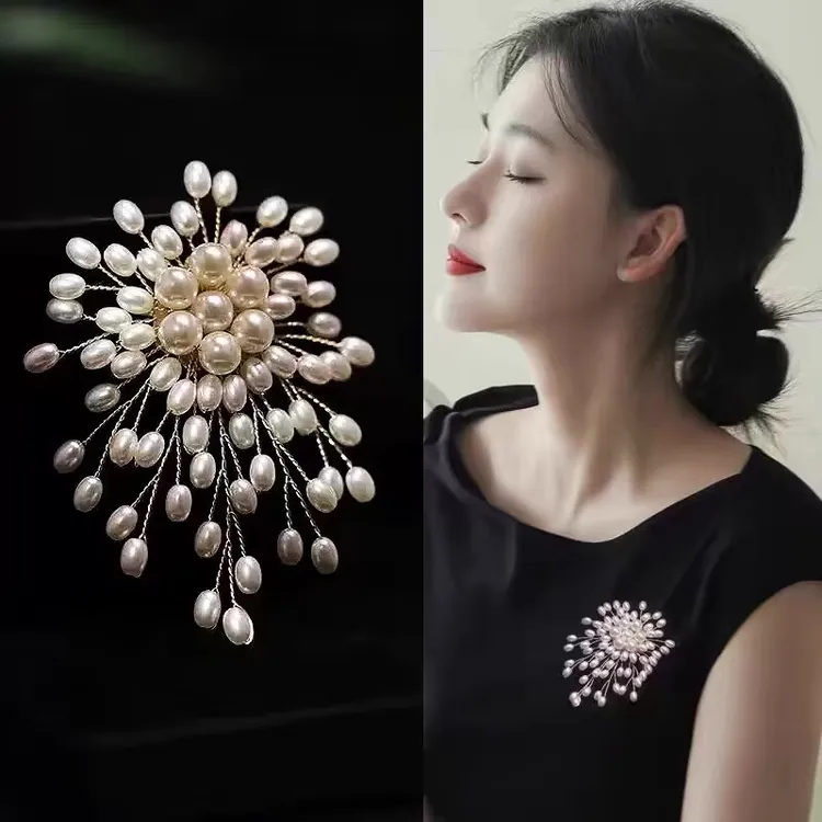合金仿珍珠胸针 贝珠烟花女士高级胸花轻奢气质别针大衣配饰胸针