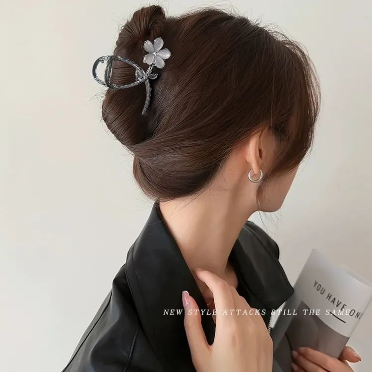 高级感喵喵石ins花朵发夹女气质抓夹高鲨鱼夹子头饰抓夹