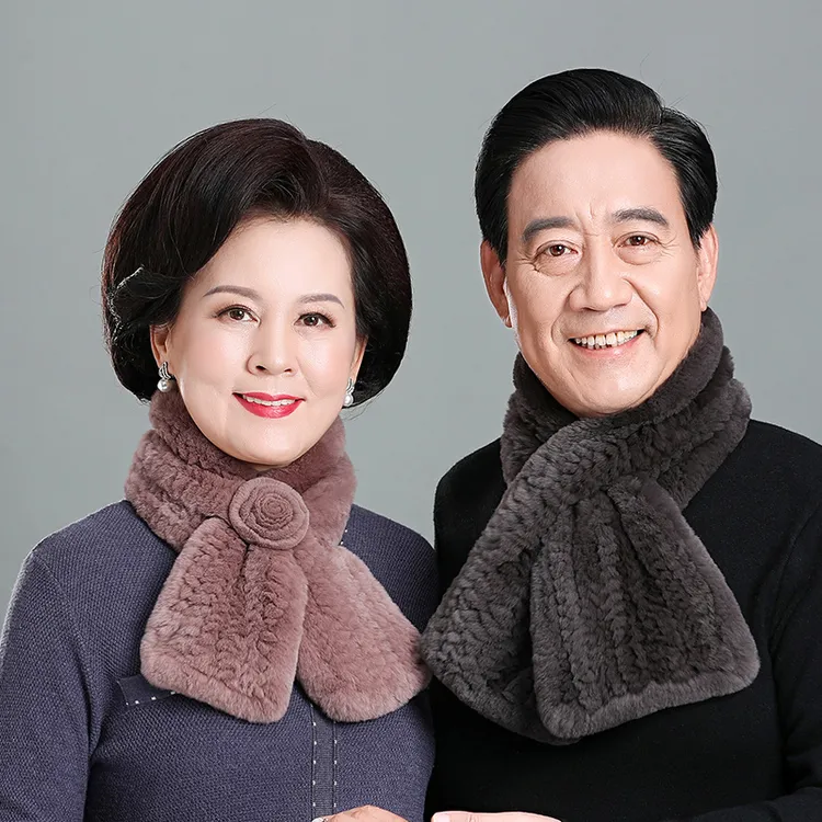 中老年獭兔毛围巾男女冬季保暖围脖爷爷奶奶围巾妈妈防寒爸爸皮草