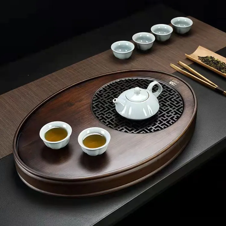 椭圆形茶盘家用储水型竹制小茶盘日式休闲干泡盘简约小型创意茶海