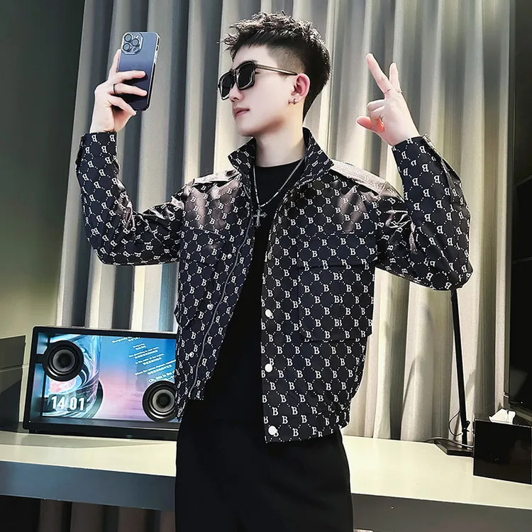 男士外套春秋季2025新款字母印花男装外衣高级感痞帅休闲立领夹克