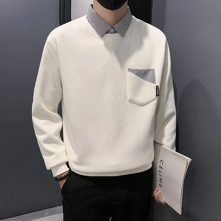 假两件衬衫领男士卫衣秋季2025新款爆款长袖打底男装痞帅上衣外套