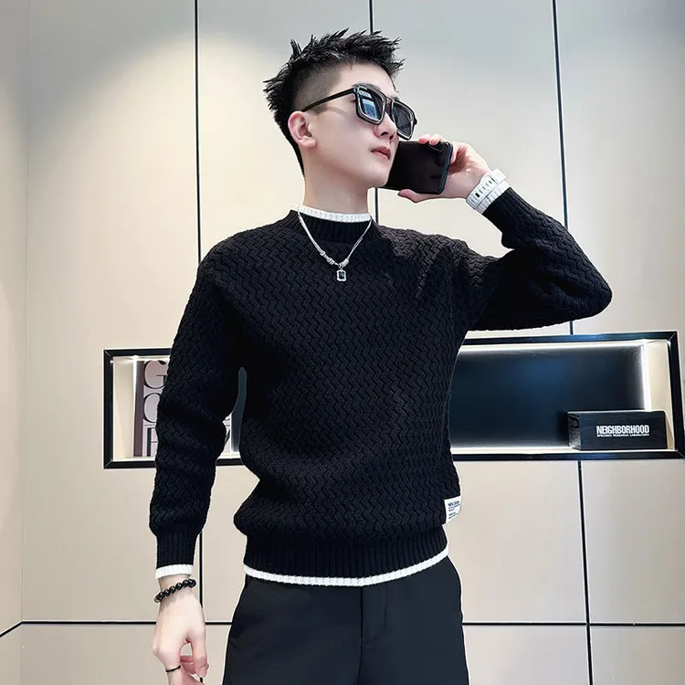 假两件毛衣男款冬季2025新款爆款痞帅提花内搭针织衫长袖打底线衣