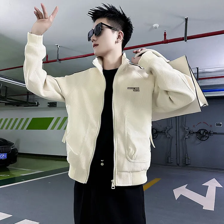 男士外套春秋季2025新款高级感痞帅潮牌男装外衣条纹拼接立领夹克
