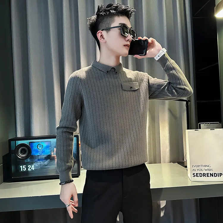 男士毛衣秋冬季2025新款爆款痞帅潮牌男装百搭翻领长袖打底针织衫