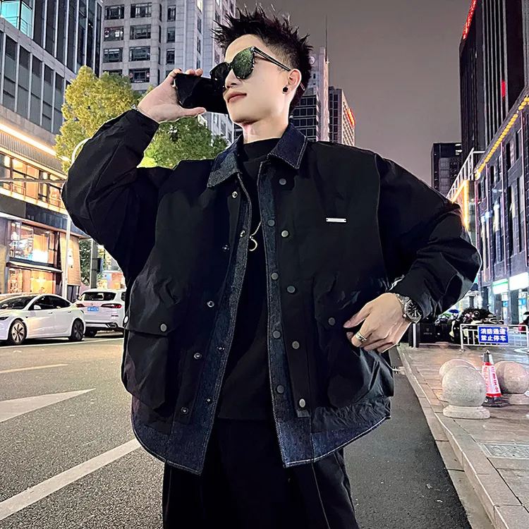 假两件牛仔拼接男士棉衣冬季外套2025新款爆款棉服男装保暖棉袄子