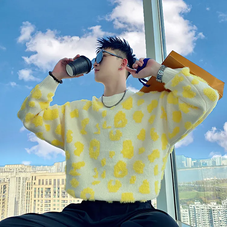 毛衣男款冬季2025新款爆款提花慵懒风宽松百搭圆领长袖打底针织衫