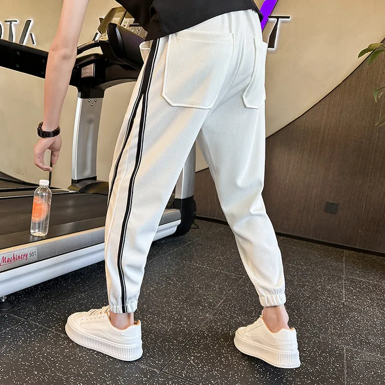 裤子男款潮流高级感夏季2025新款条纹男士休闲裤束脚长裤男装裤子