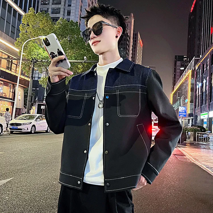 男士外套春秋季2025新款牛仔拼接高级感痞帅潮牌男装外衣休闲夹克