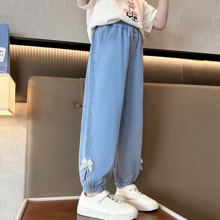 女童裤子儿童秋季薄款牛仔裤秋款防蚊裤女宝宽松休闲洋气潮流长裤