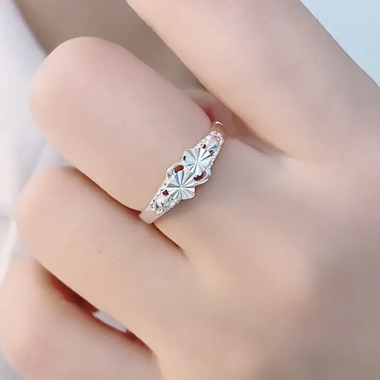 足银戒指 纯银爱心戒指女2024新款简时尚细素圈大气个性指环