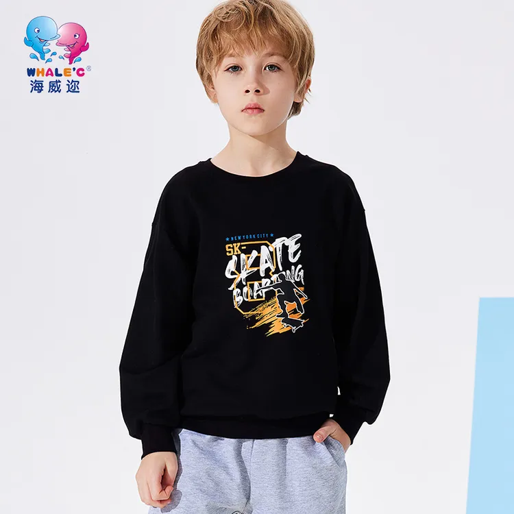 WHALE'C/海威迩男童运动剪影印花圆领卫衣春秋款套头宽松休闲上衣