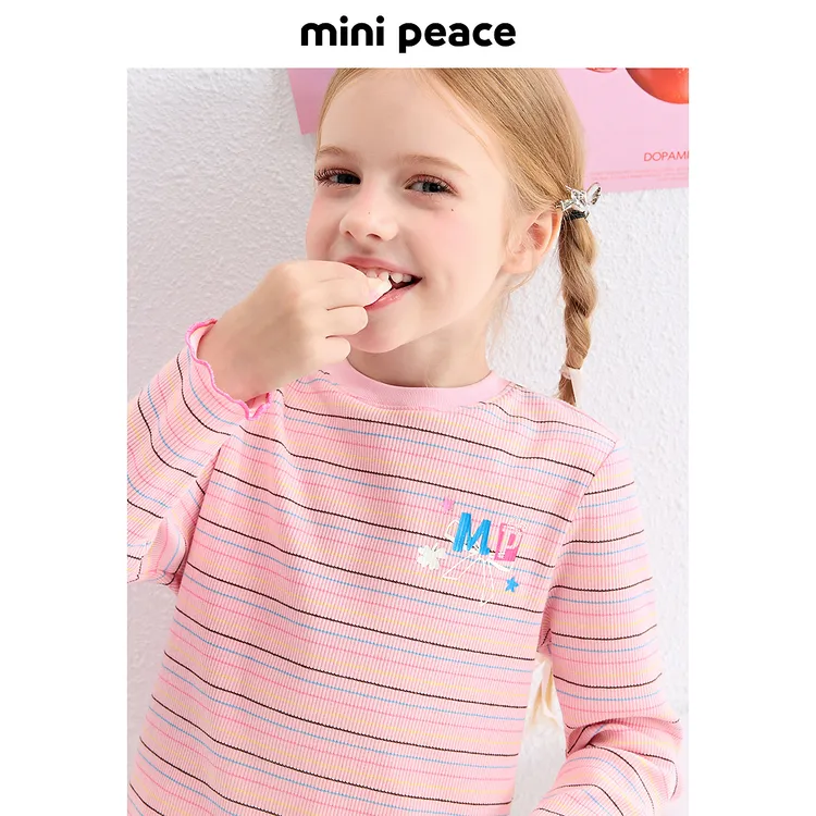 MINIPEACE太平鸟童装女童条纹长袖T恤儿童秋装打底衫内搭洋气新