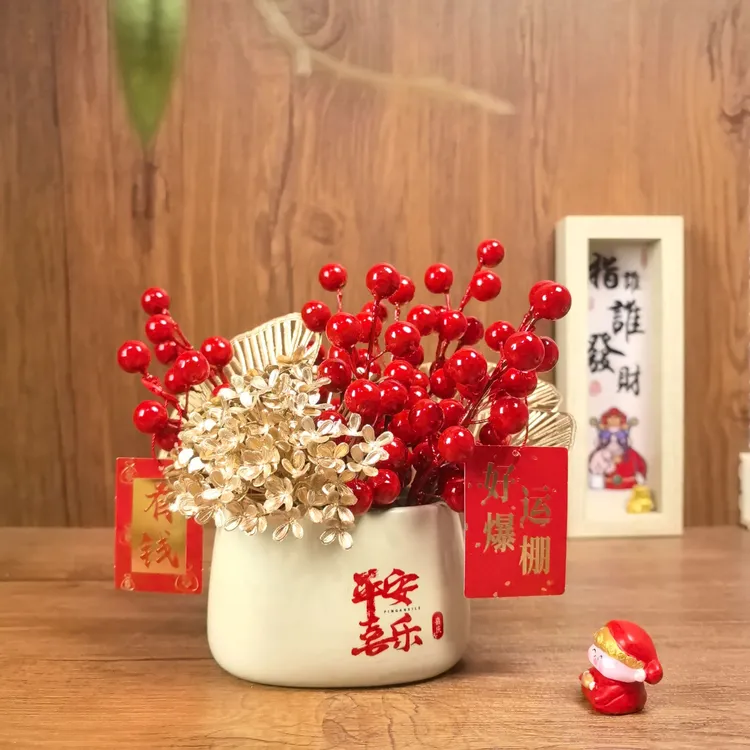 【双舱】好运连连新中式陶瓷发财果红果创意客厅暖居摆件