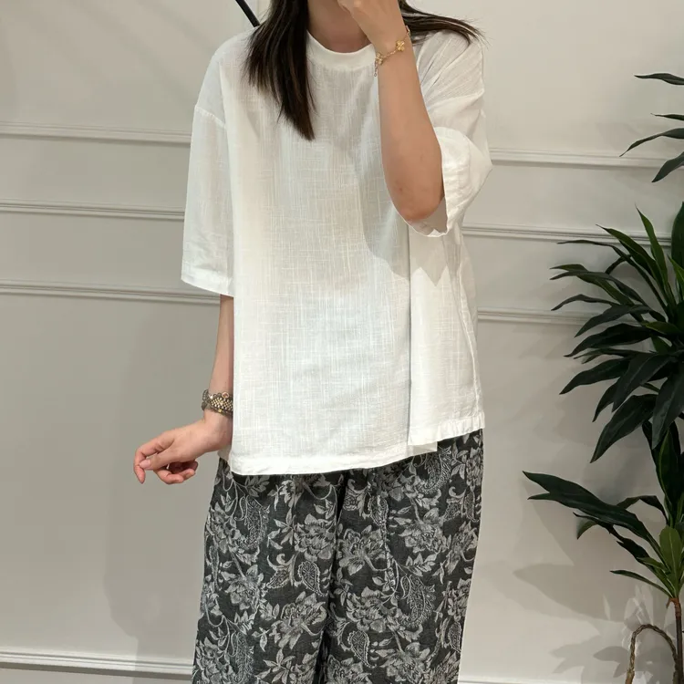 美亚恩NANA 简约宽松圆领短袖ins休闲百搭棉麻情侣T恤上衣A0837