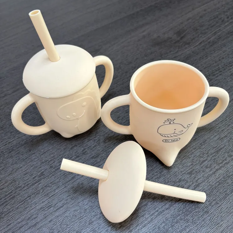 硅胶双把水杯可爱茶杯家用创意简约学生喝水杯带盖韩式情侣杯