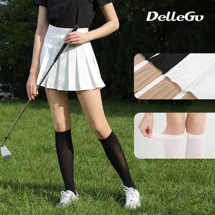 DELLEGO韩国高尔夫拼接小腿袜夏天薄款防晒凉爽黑白连裤丝袜服装