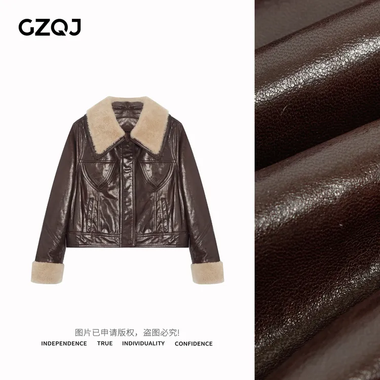 老琴私服【拽酷进阶】复古毛领短款皮衣外套女秋冬皮夹克上衣0273