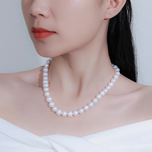 100%纯淡水珍珠9-10mm无核珍珠项链时尚项链白色百搭送礼