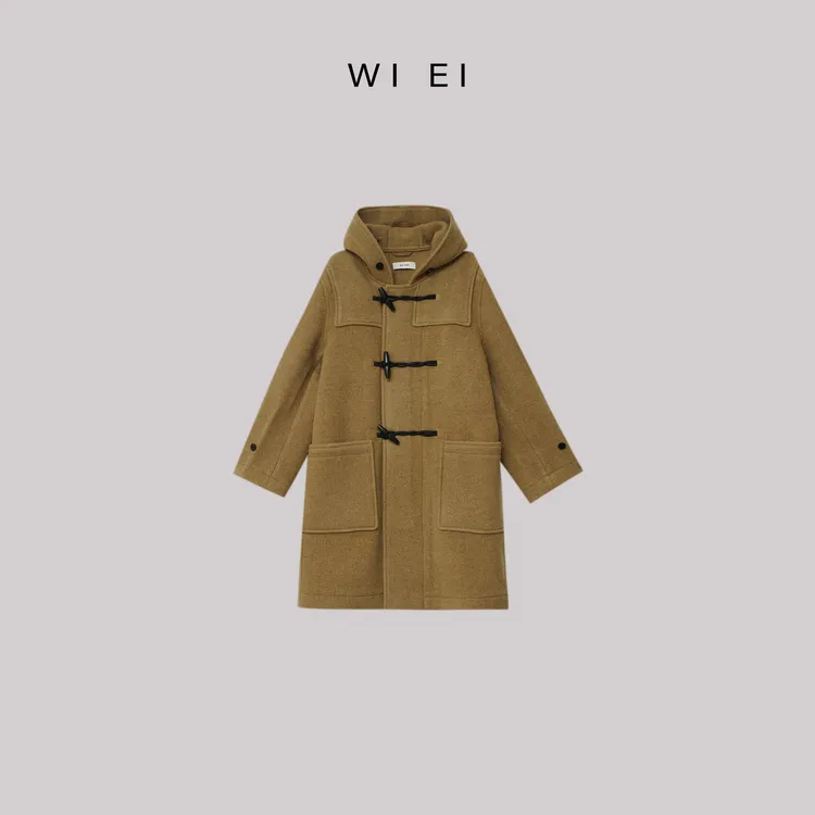 《WI EI》魔法L*经典减龄学院风 羊毛 牛角扣大衣 连帽 外套 23228