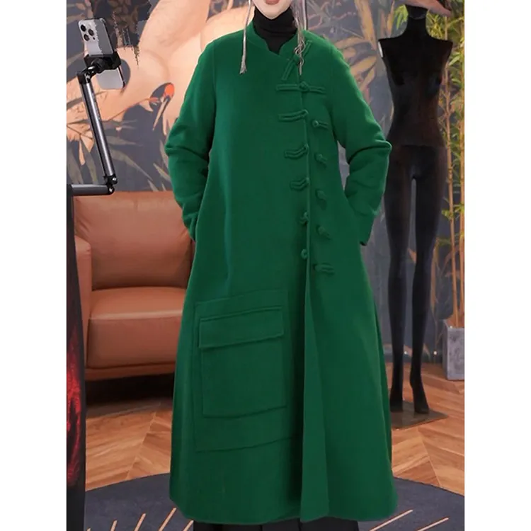 中式盘扣国风保暖毛呢外套2026春冬新款高级感气质宽松中长款大衣
