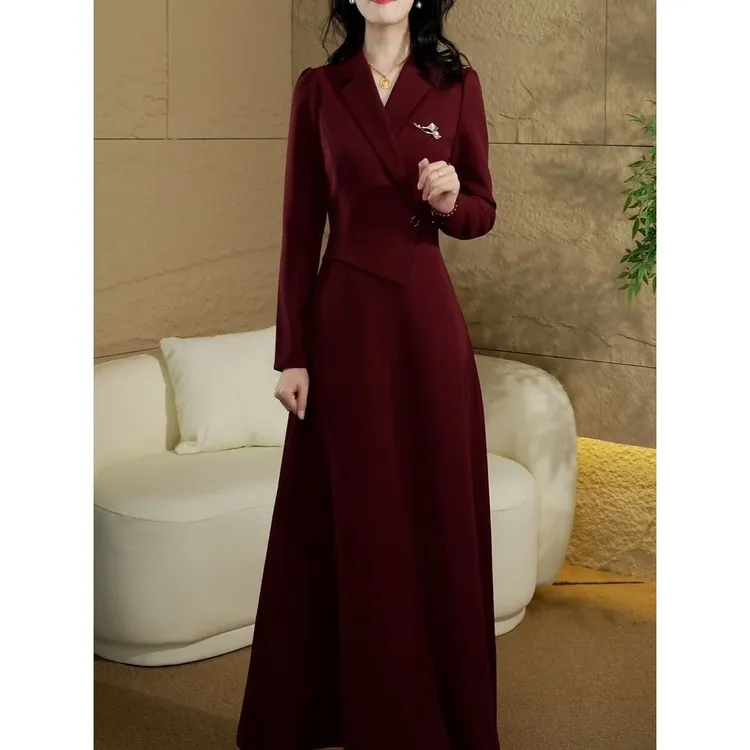 时尚优雅西装领长袖连衣裙2025秋季新款贵夫人气质减龄显瘦A字裙