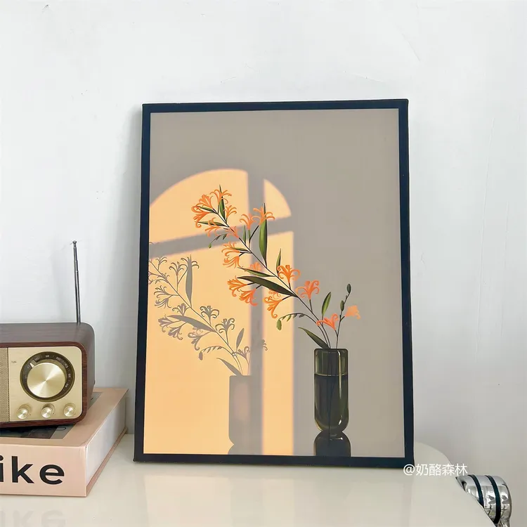 ins风光影植物治愈系画框小清新摆台小众松木挂画北欧装饰画尺寸