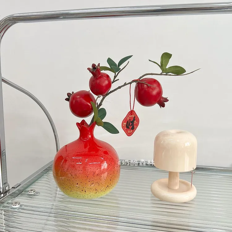石榴果喜庆摆件仿真花假花装饰摆件石榴花瓶树枝果实餐桌吉祥摆设