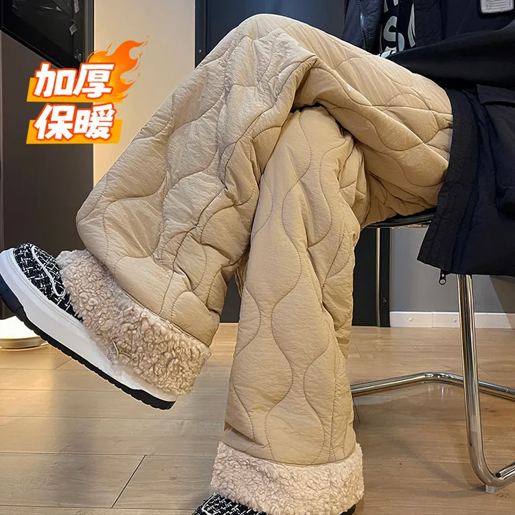 外穿棉裤男女休闲裤冬季加厚保暖宽松直筒菱形格痞帅潮牌情侣大码