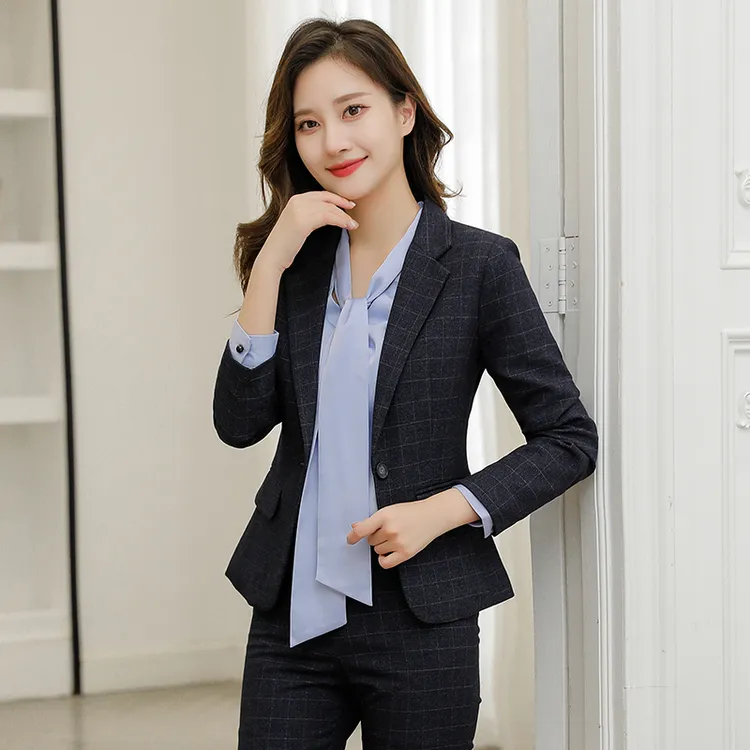高端格子经理西装套装女春秋新款时尚气质职业装工作服修身小西服
