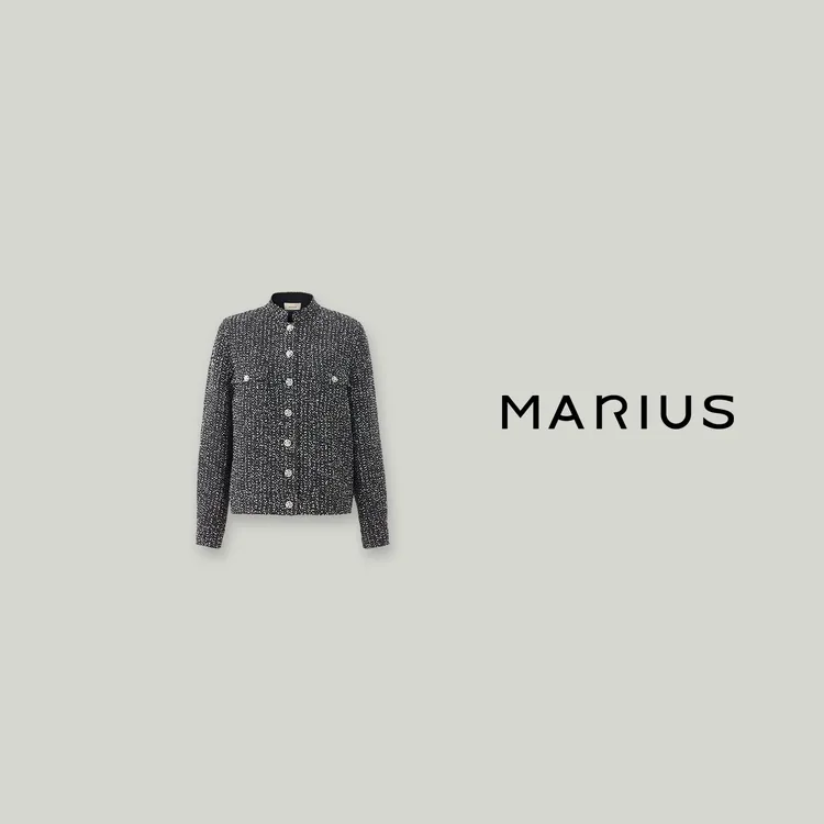 MARIUS“棒球小香”奢牌同源摩登造型感黑白点直身小香夹克外套