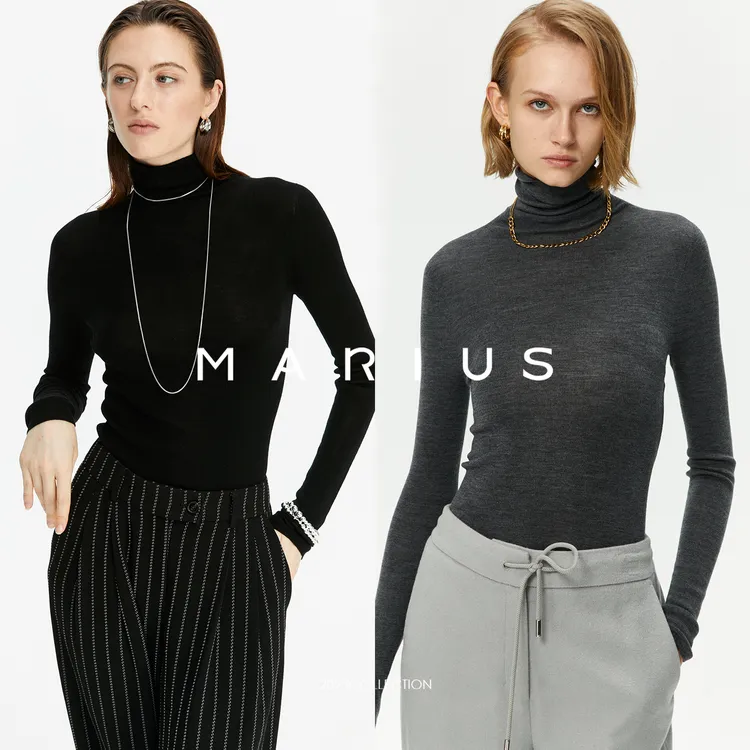 MARIUS“调色师”德国扬子美利奴羊毛半高领/高领纯色打底衫女