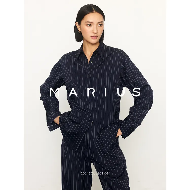 MARIUS奢牌御用面料三醋酸纤维西装外套轻奢条纹长裤