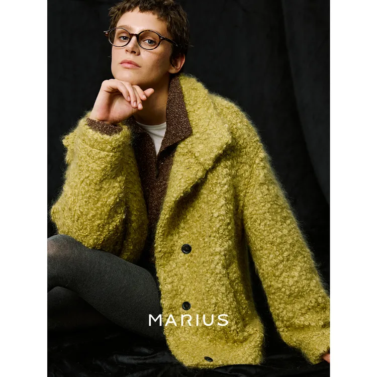 MARIUS“绿毛怪”意大利限量马海毛圈圈绒挺阔直身宽松夹克