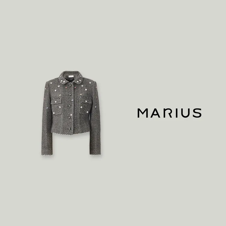 MARIUSJoshua Ellis V字纹钉珠小圆领立体双贴袋收腰小香外套