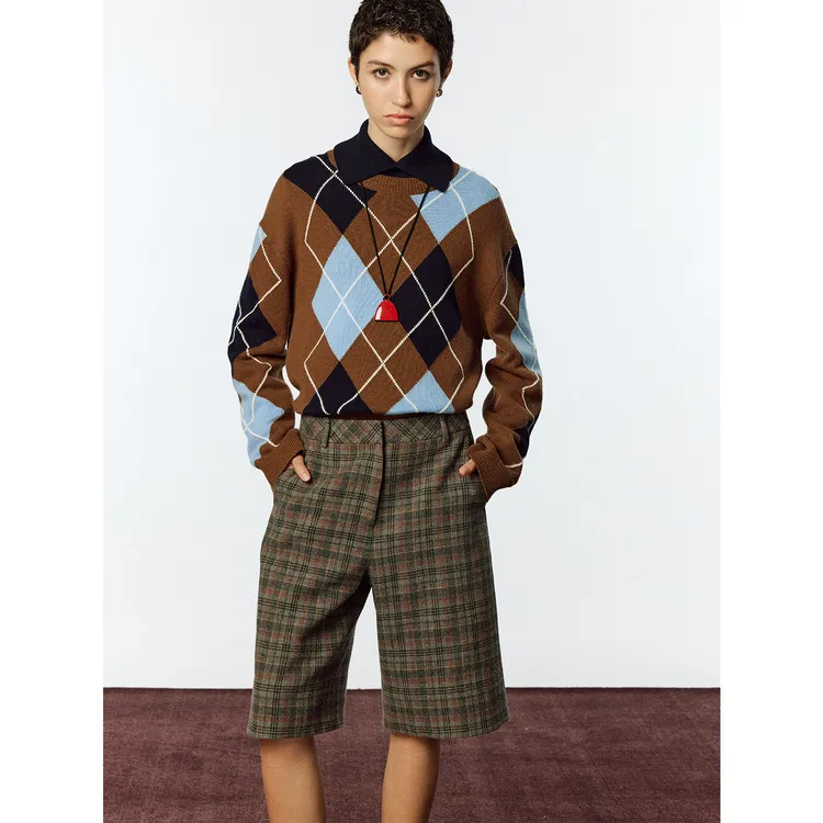 MARIUS气质柔美优雅别致手感软糯细腻实穿经典三色格纹七分靴裤