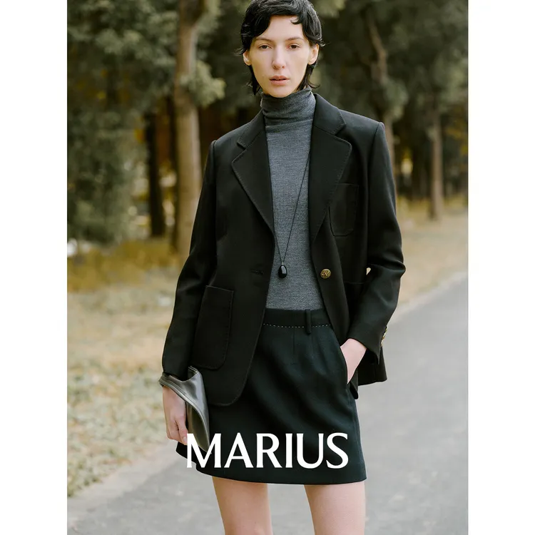 MARIUS【优雅老钱】黑标新西兰可追溯羊毛三贴袋微收腰正肩休闲西装