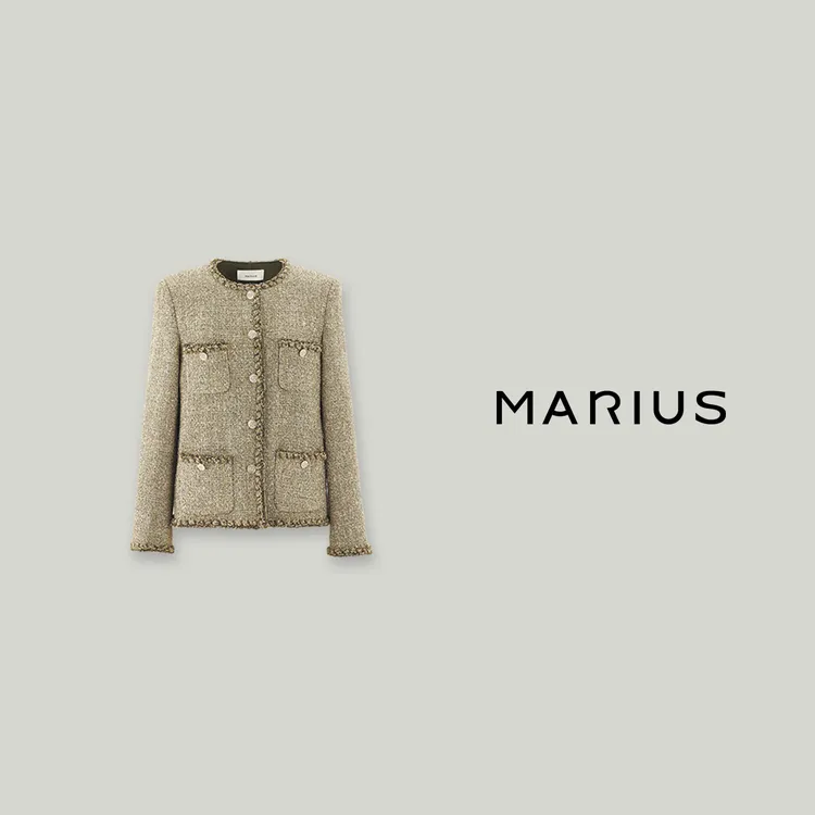 MARIUS"金字塔"精致小圆领立裁H版型绿色经典四贴袋小香风外套