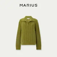 MARIUS轻奢绵羊毛吸湿透气贴身亲肤舒适通勤polo领绞花针织套衫