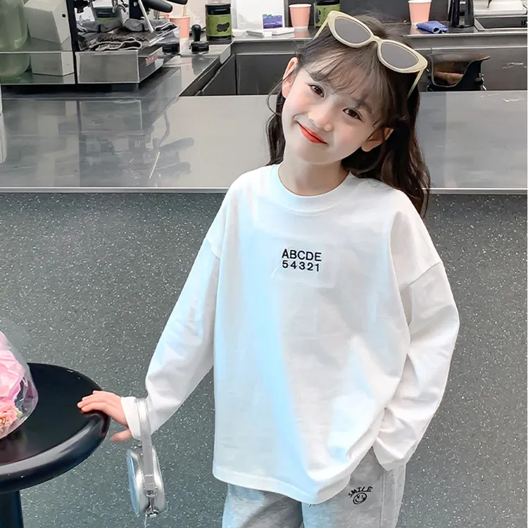女童白色打底衫春秋款2024新款纯棉女孩秋装长袖T恤儿童秋季上衣
