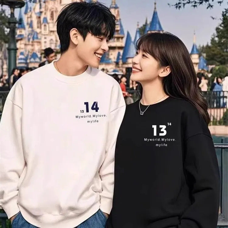 特别的情侣装卫衣秋冬款2024新款高级感季加绒潮牌酒红色圆领卫衣