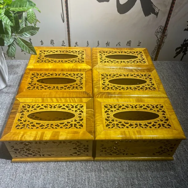 水波纹小叶桢楠金丝楠木抽纸盒纸巾盒