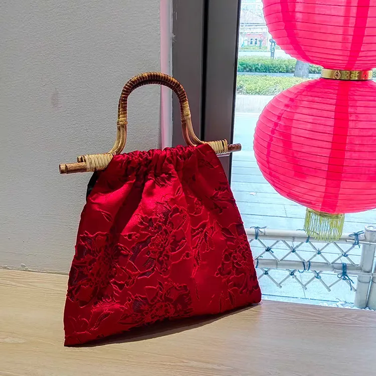 新中式包包女红色婚包藤编手拎包配秀禾服旗袍国风包结婚手提包女