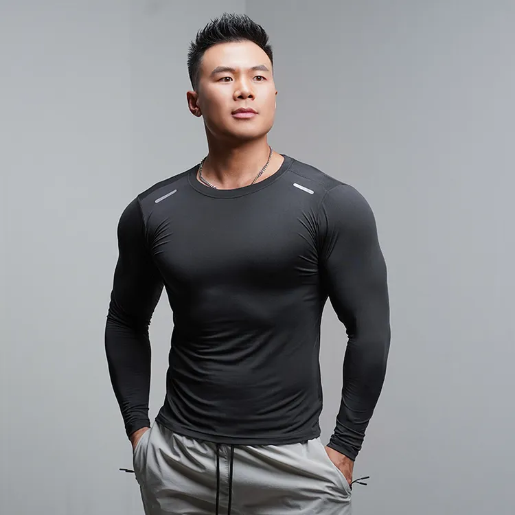 霸道肌肉健身衣服男运动长袖秋季潮流弹力宽松训练跑步休闲上衣